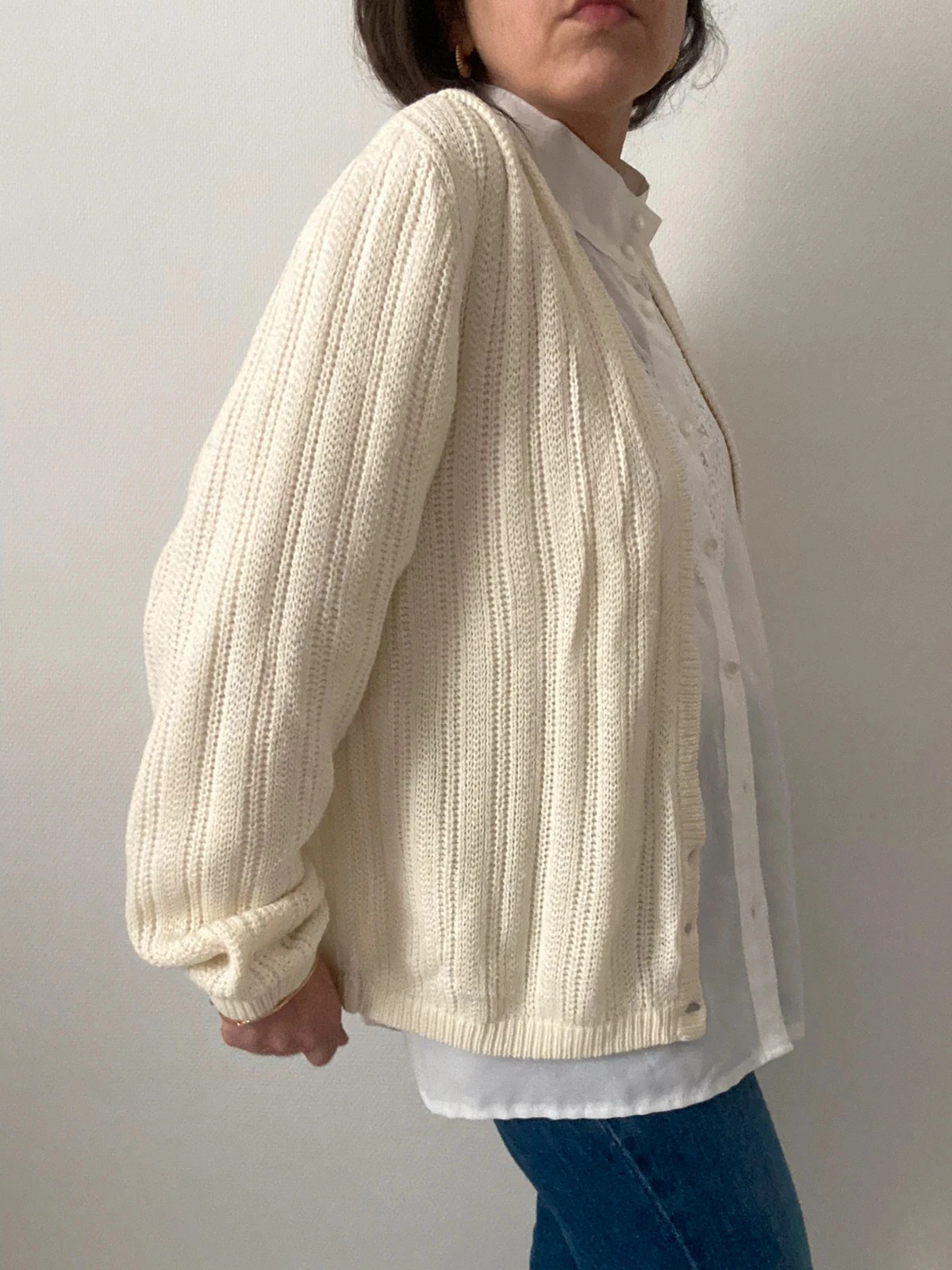 🌺 Cardigan Vintage cru com gola alta – photo 8